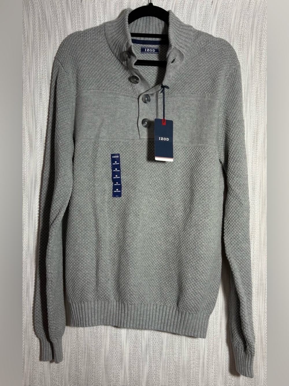 Izod Men's Light Gray Button-Neck Zip-Up Sweater